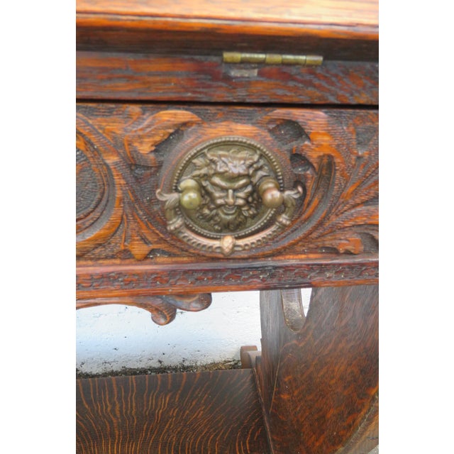 Gothic Late 1800s Tiger Oak Secretary Desk 6276 For Sale - Image 15 of 17