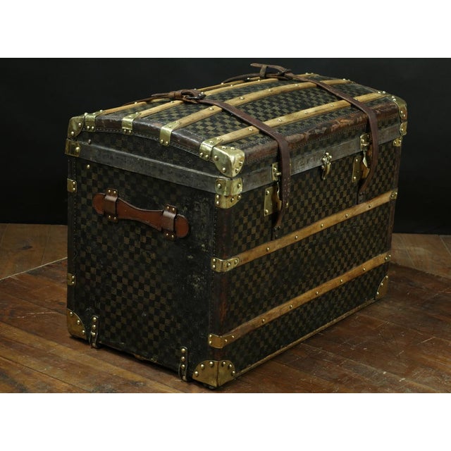 1920s Damier Domed Trunk with Leather Straps, 1920s For Sale - Image 5 of 9
