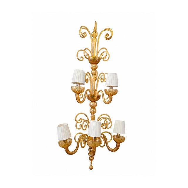 Venetian Wall Light in Amber-Colored Murano Glass, 1980s, Set of 2 For Sale - Image 6 of 6