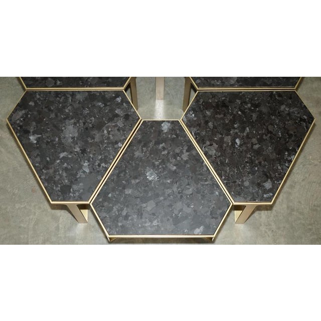 Metal Forma Nero DG-68200 Kravet Tables in Marquina Stone and Satin Brass from Donghia, Set of 6 For Sale - Image 7 of 18