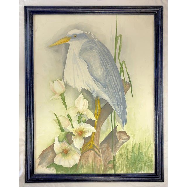 Figurative Signed and Framed Original Watercolor Painting of 'A White Heron' by Joan Porter C1997 For Sale - Image 3 of 15