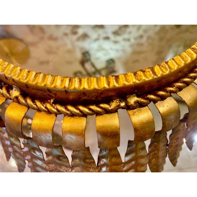 Gold Large Spanish Crown Sunburst Fixture in Gilt Metal and Frosted Glass, 1950 For Sale - Image 8 of 10
