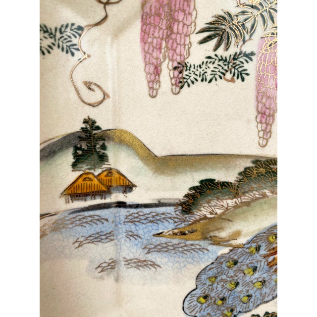 Hand-Painted Japanese Peacock Tray Plate For Sale - Image 10 of 12