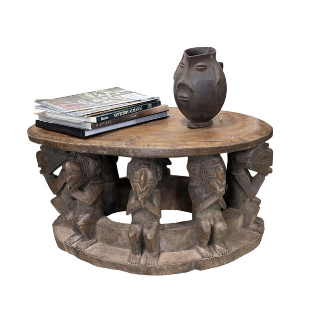 Vintage Large Baga Carved Stool /Table Nimba Kneeling Figures 27.5" W For Sale - Image 4 of 12