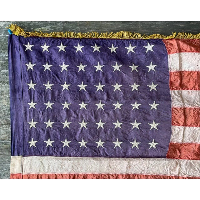 Textile Vintage American Flag With Gold Fringe 48 Stars For Sale - Image 7 of 8