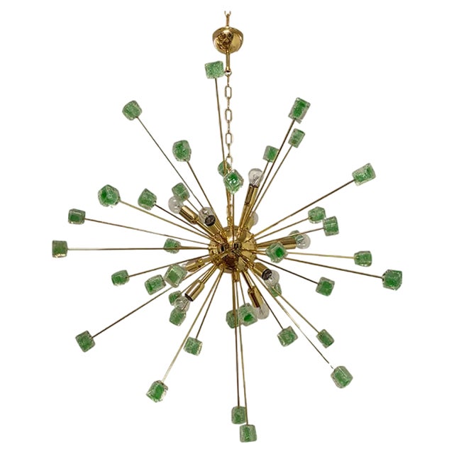 Green Cubes Murano Glass Gold Sputnik Chandelier by Simoeng For Sale