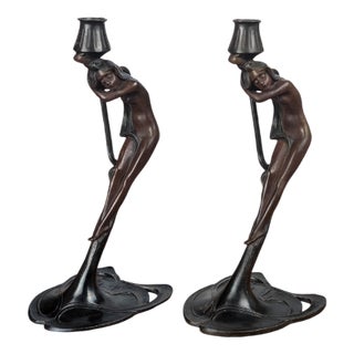 Art Nouveau Style Bronze Nymph Candelabras from MoMA, 1988, Set of 2 For Sale