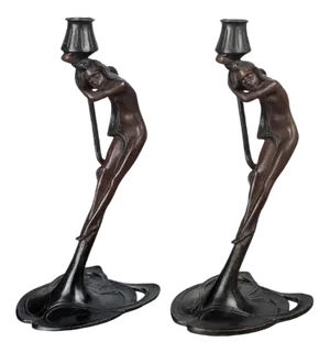 Art Nouveau Style Bronze Nymph Candelabras from MoMA, 1988, Set of 2