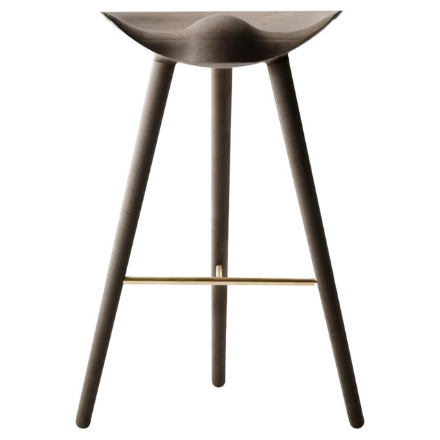 Brown Oak and Brass Bar Stool by Lassen For Sale