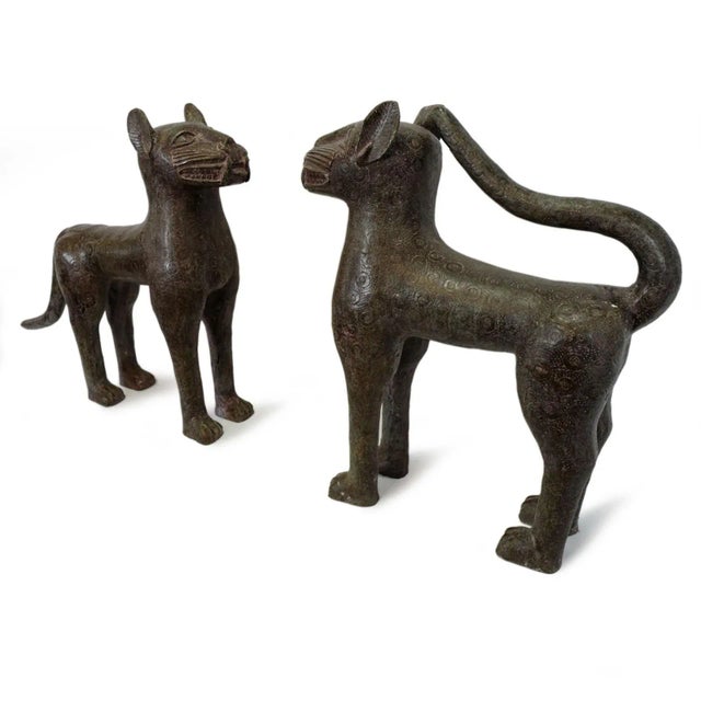 Tribal Vintage African Benin Bronze Leopard Sculpture For Sale - Image 3 of 9