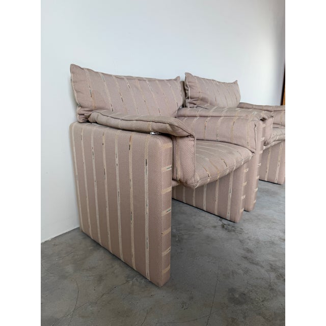 Mid-Century Modern 1980s Italian Postmodern Fully Upholstered Lounge Chairs on Casters – A Pair For Sale - Image 3 of 17