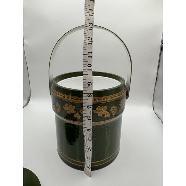 Dark Green Vintage 1960s Ceramic Hollywood Regency Green & Gold Vinyl Ice Bucket With Handle For Sale - Image 8 of 11