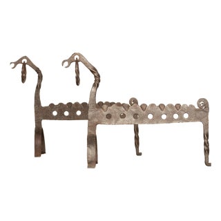 Italian Hand-Forged Zoomorphic Fireside Andirons, 1950s, Set of 2 For Sale