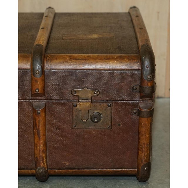 Antique Victorian Leather Elm & Canvas Steamer Trunk, 1880s For Sale - Image 9 of 18