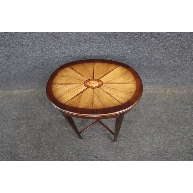 Traditional Edwardian Style Mahogany Parquetry Top Cocktail Table With Shell Inlay For Sale - Image 3 of 11