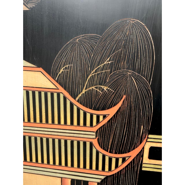 Wood Mid 20th Century Asian Ebonized Coromandel 8 Panel Room Divider Screen For Sale - Image 7 of 15