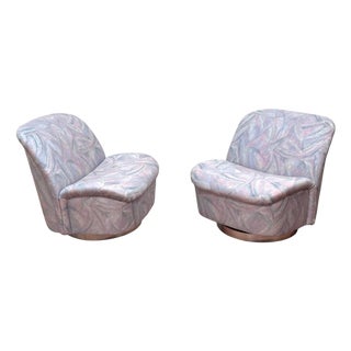 Pair Vladimir Kagan for Directional Swivel Lounge Chairs on Stainless Steel Base For Sale
