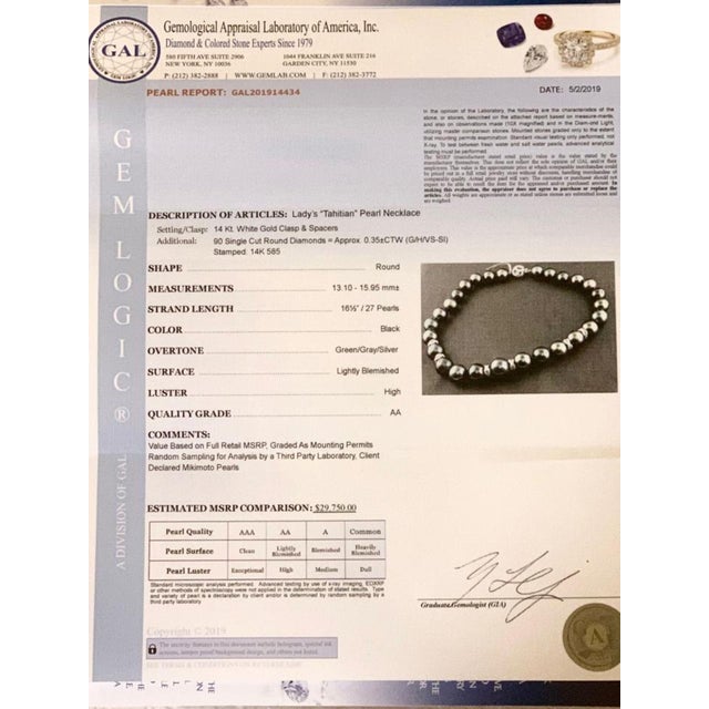 Black Diamond Tahitian Pearl 14k Gold Necklace Certified For Sale - Image 8 of 10