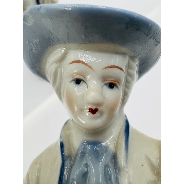 Vintage 8" Blue and White Porclain Musician Figurines With Gold Trim For Sale - Image 6 of 15
