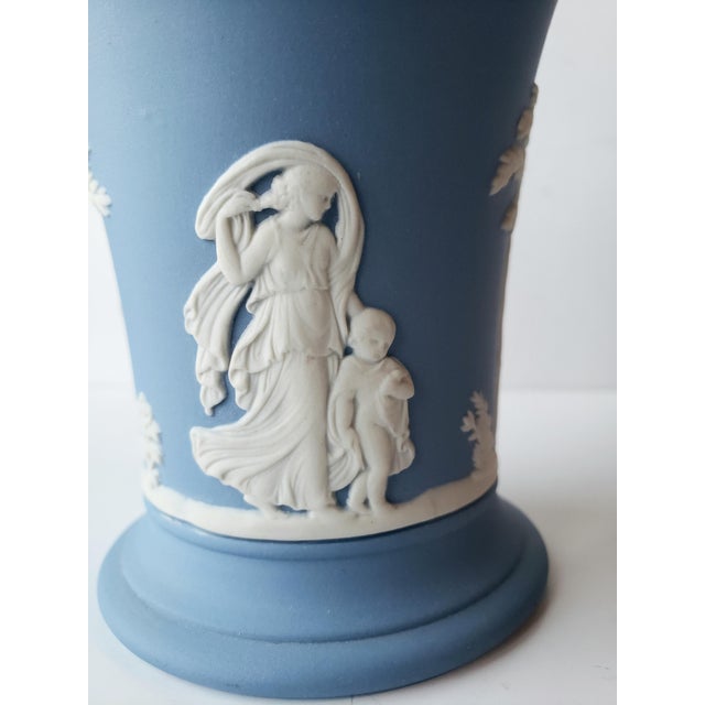 Blue Vintage Wedgwood Blue Jasperware Bud Vase - "Venus & Cupid" For Sale - Image 8 of 13