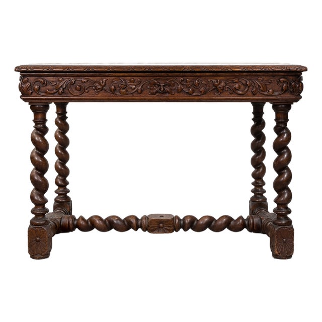 Henri II Style Table or Desk in Oak, 1890s For Sale