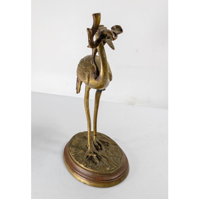 Chinoiserie 19th Century American Chinoiserie Brass Standing Crane Incense Holder for Mantle For Sale - Image 3 of 14