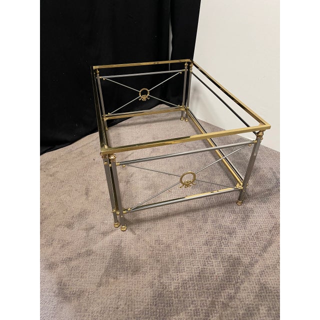 Late 20th Century Chrome and Brass Rectangular Coffee Table With Neoclassical Decorations For Sale - Image 4 of 9