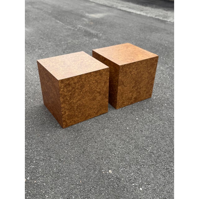 1970s 1970s Pair of Post-Modern Burled Cube Tables Styled After Milo Baughman For Sale - Image 5 of 12