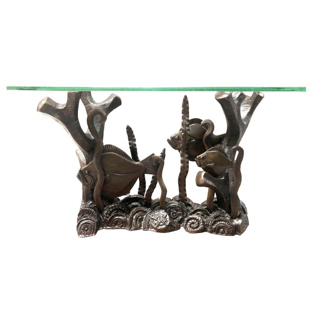 Aquatic Marcel Bouraine "Turbot" Bronze Art Deco Console Table by Phyllis Morris For Sale - Image 9 of 11