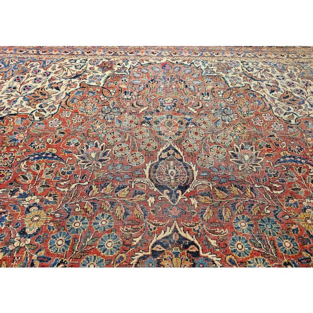 Mid 20th Century Early 20th Century Persian Kashan Rug, Handwoven Floral Pattern, Rust & Ivory, 8’ X 10’ For Sale - Image 5 of 12