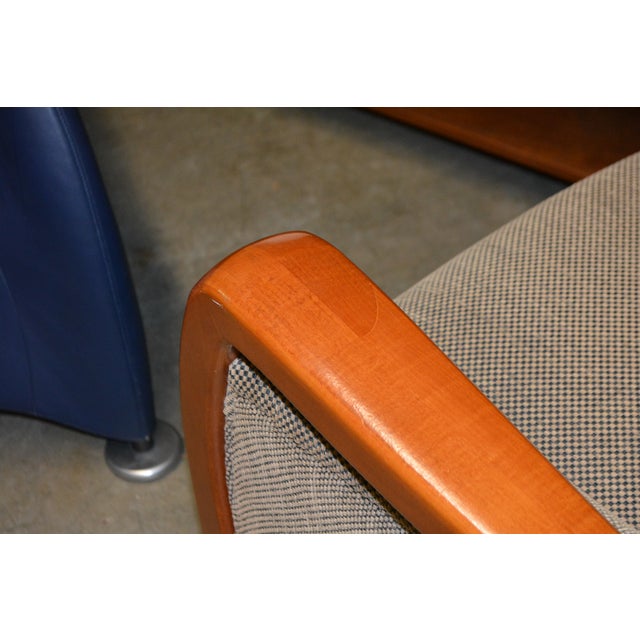 Restoration Hardware Picasso Arm Chair & Ottoman Tan/Black Checkered Upholstery For Sale - Image 12 of 18