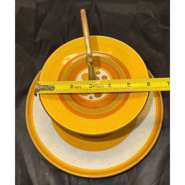 Stangl Pottery Sun Pebbles 2 Tier Tidbit Serving Tray Plate MCM Yellow Orange For Sale - Image 9 of 11