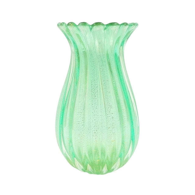 Gold Mid-Century Modern Ribbed Murano Glass Vase with Gold Inclusions by Archimede Seguso for Seguso Vetri Darte, Italy, 1950s For Sale - Image 8 of 8