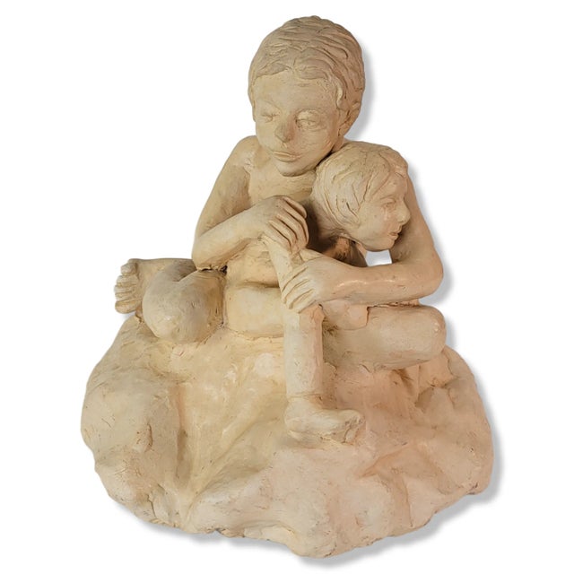 Vintage Boys Statue Figurine Signed Studio Art Beige Ceramic For Sale - Image 10 of 10