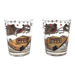 Mid Century Automotive Advertising Low Ball Cocktail Glasses Set of 2