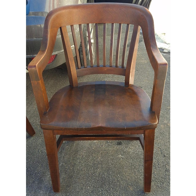 Early 20th Century Pair Gunlocke Oak Bankers Armchairs, Early 20th Century, Victorian Design For Sale - Image 5 of 15