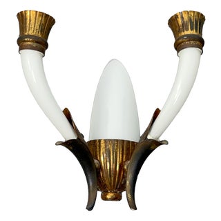 2-Light Wall Lamp in Murano Glass and Brass in the style of Guglielmo Ulrich, 1940 For Sale