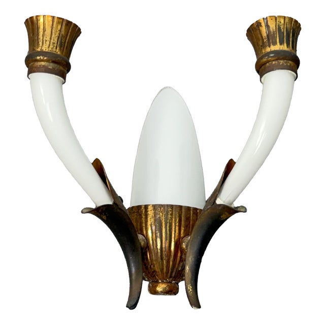 2-Light Wall Lamp in Murano Glass and Brass in the style of Guglielmo Ulrich, 1940 For Sale