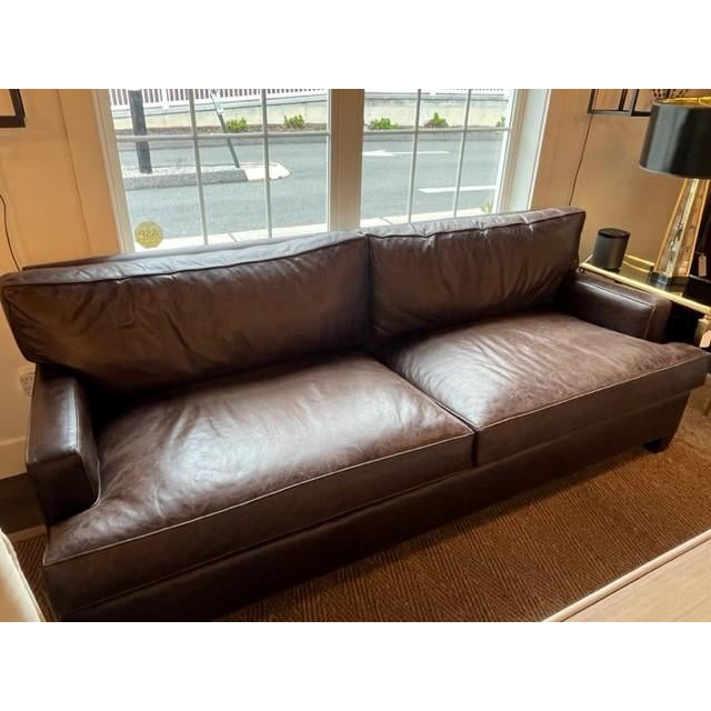 Transitional Chocolate Brown Leather Sofa For Sale - Image 3 of 5