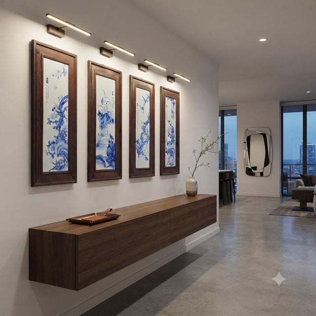 Chinese Blue White Porcelain Flower Birds Scenery Wall Panel Set For Sale - Image 14 of 14