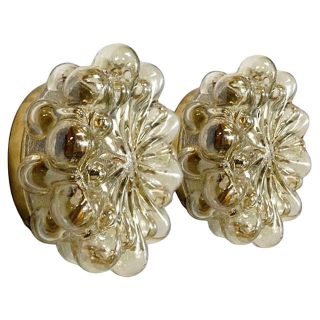 Amber Glass Wall Lights attributed to Helena Tynell for Glashütte Limburg, 1960s, Set of 2 For Sale