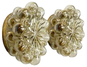 Amber Glass Wall Lights attributed to Helena Tynell for Glashütte Limburg, 1960s, Set of 2
