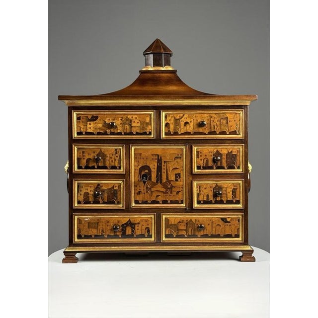 Small Art Cabinet with Achitectural Marquetry, 1700s For Sale - Image 3 of 18