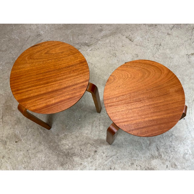 Mid-Century Modern Mid Century Swedish Modern Alvar Aalto Style Stacking Stools Side Tables Restored—a Pair For Sale - Image 3 of 12