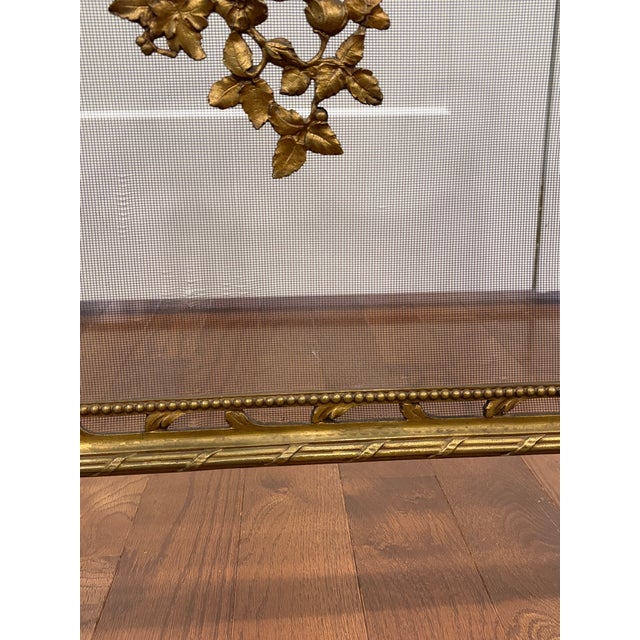 Metal Late 19th Century French Louis XVI Brass Fireplace Screen W. Mesh Panel and Floral Details For Sale - Image 7 of 18