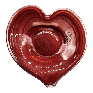 1970s Murano Hand Blown Variegated Heart Dish For Sale