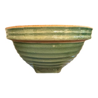 Vintage 1920s McCoy Pottery Mixing Bowl in Green Glaze 9 1/2" Diameter For Sale