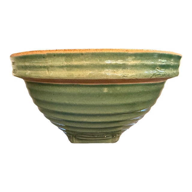 Vintage 1920s McCoy Pottery Mixing Bowl in Green Glaze 9 1/2" Diameter For Sale