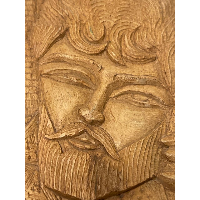 This vintage hand-carved wooden wall plaque relief sculpture features beautiful intricate details of a Persian couple in...