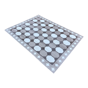 Handmade Cotton Flat Weave Swedish Tile Rug, Dark Beige, Cream and Brown Dhurrie - 4'x6'